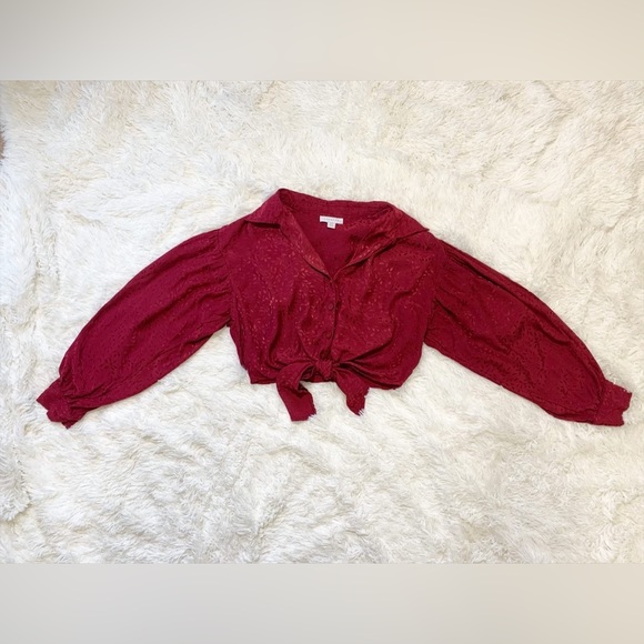 Topshop Bell sleeves Crop Jacquard Blouse - Picture 6 of 6